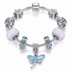 Charm bracelet silver and aqua style jewels ctystals charms - not Pandora but similar 18cm