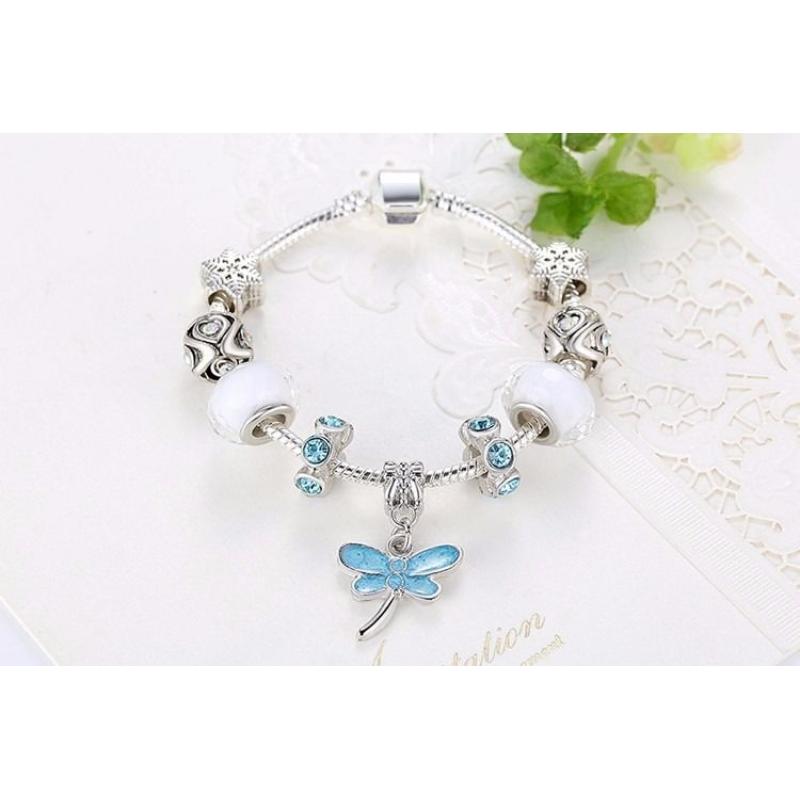 Charm bracelet silver and aqua style jewels ctystals charms - not Pandora but similar 18cm