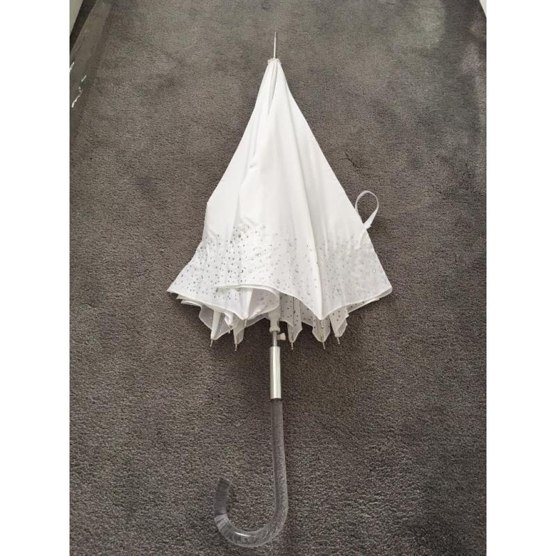 White diamanté wedding umbrella