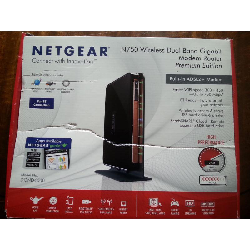 Netgear N750 ADSL2+ Gigabit Dual Band Wifi Broadband Modem Router