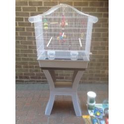 Bird/budgie cage on stand with toys and accessories