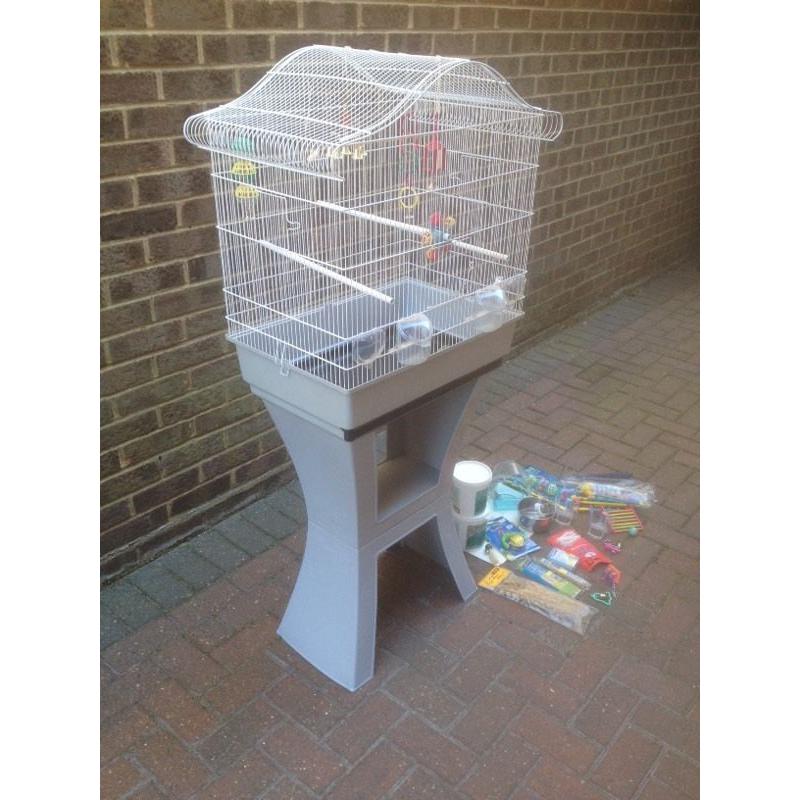 Bird/budgie cage on stand with toys and accessories