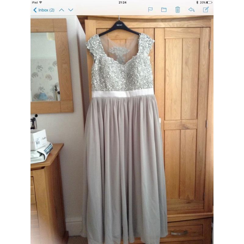 Size 14 bridesmaid dress Taylor made. Silver faith shoes size 4