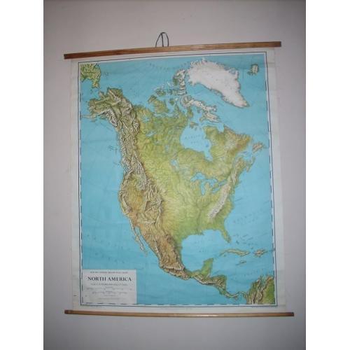 Mint Vintage 1960s School Wall Map of North America by Philips