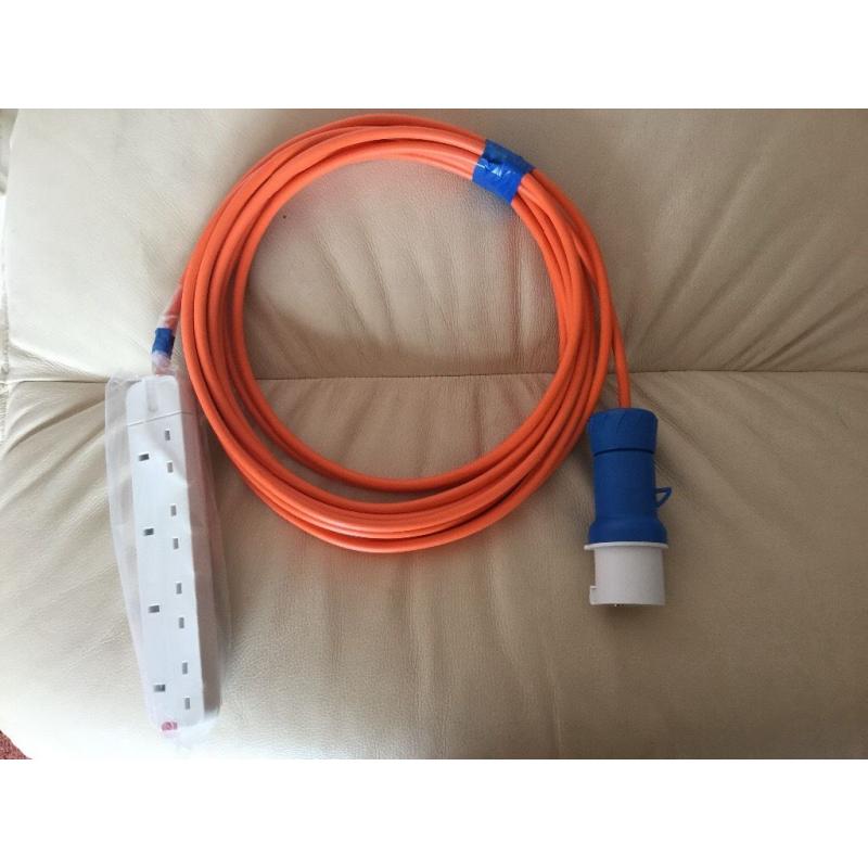 Camping electric power cable for tent or awning brand new 10m long with 4way socket and site plug