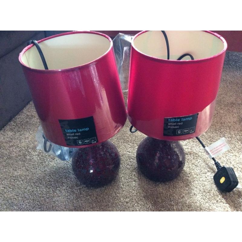 Two red mosaic glass table lamps