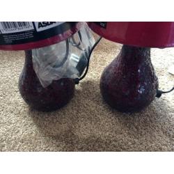 Two red mosaic glass table lamps