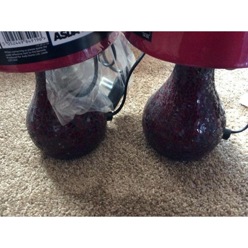 Two red mosaic glass table lamps