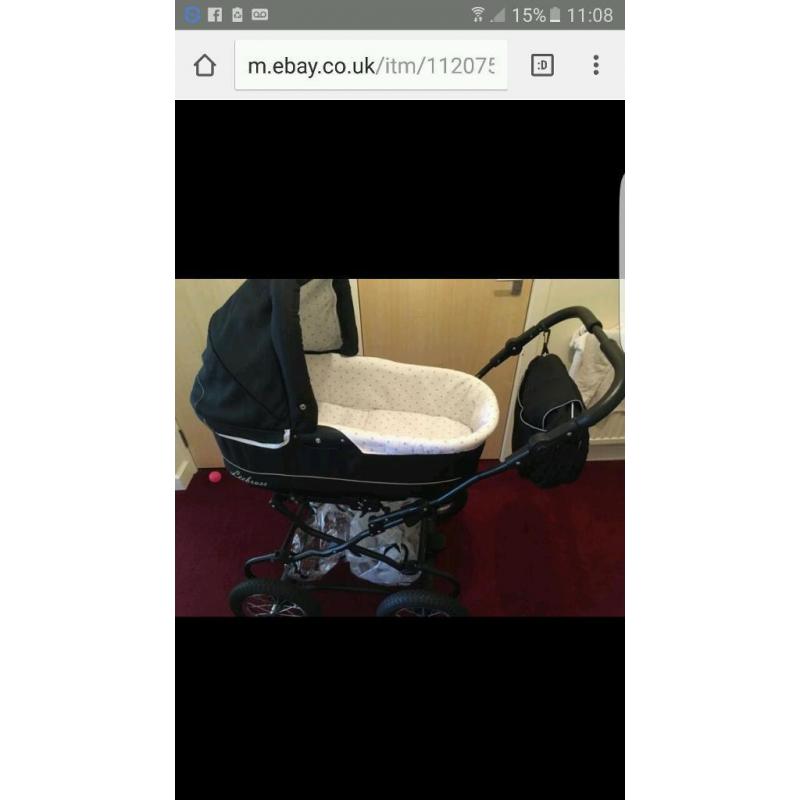 3 in 1 travel system leebruss pram buggy pushchair stroller and carrycot with all accessories