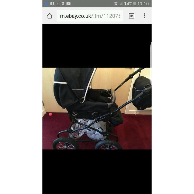 3 in 1 travel system leebruss pram buggy pushchair stroller and carrycot with all accessories