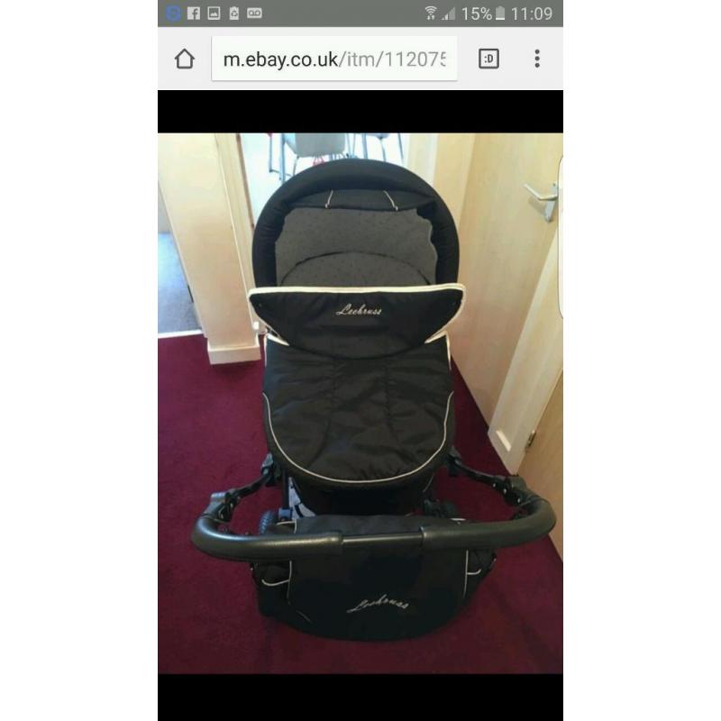 3 in 1 travel system leebruss pram buggy pushchair stroller and carrycot with all accessories