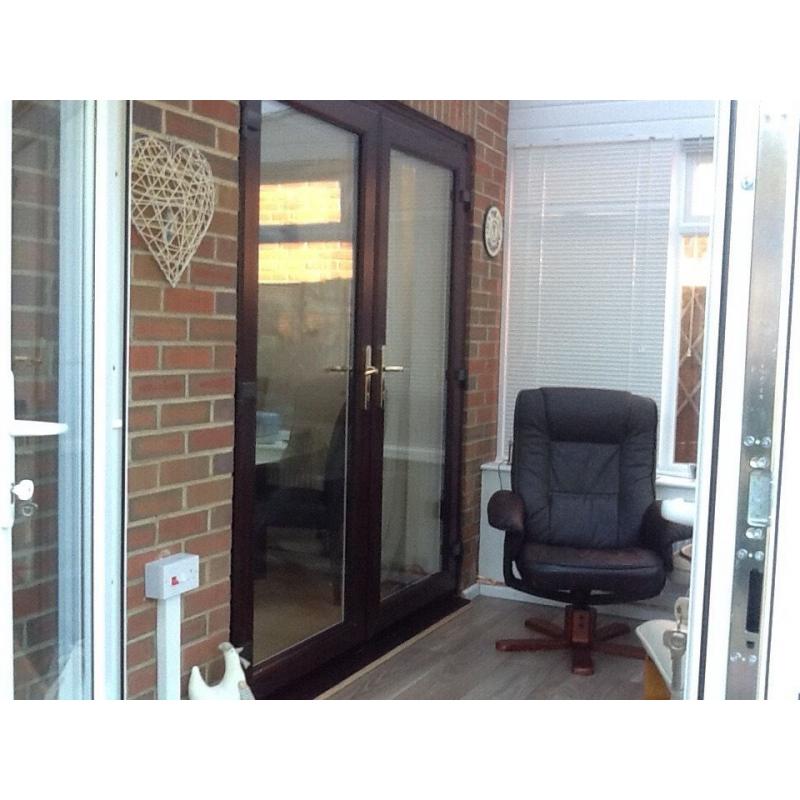 External patio doors, pvc rosewood colour as new