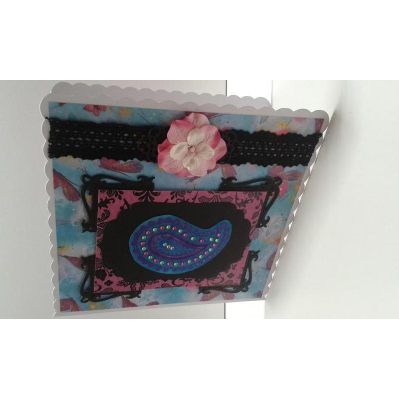 handmade Paisley design greeting card using Indian block on recycled cotton rag paper