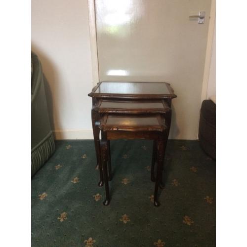 Set of 3 dark wood nesting tables vintage