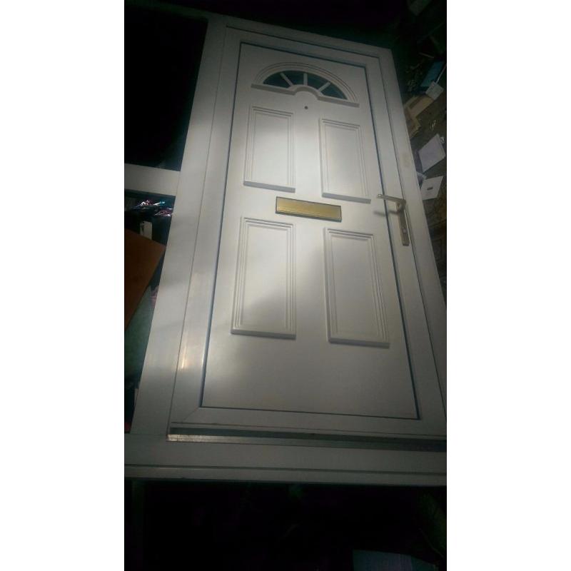 Upvc white door with side glass panel , excellent condition, 59 x 82