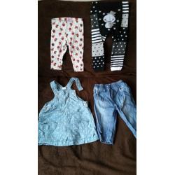 6-9 months variety of clothes, 5 items, including christmas leggings and H&M