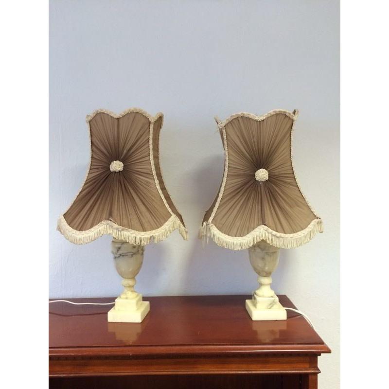 Pair of vintage white onyx lamps & shades