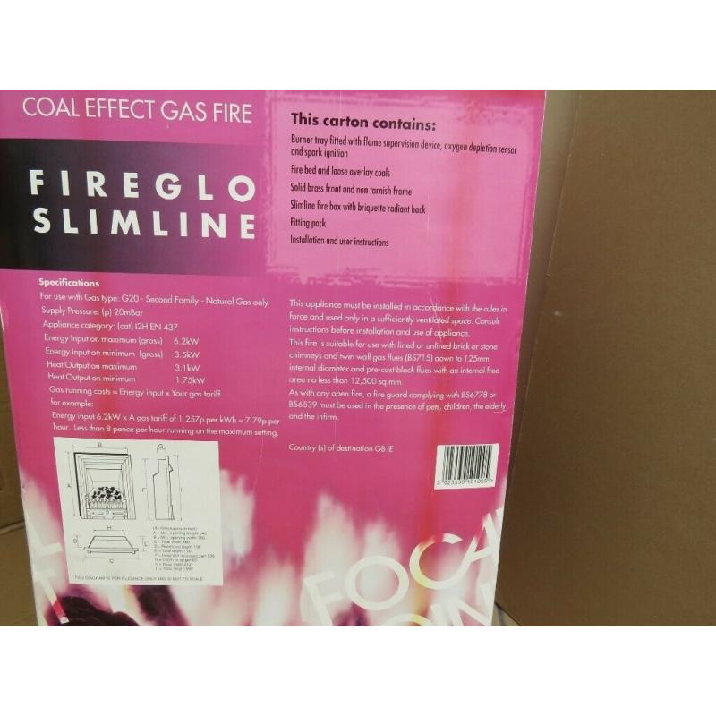 Slimline coal effect gas fire, unused and still boxed