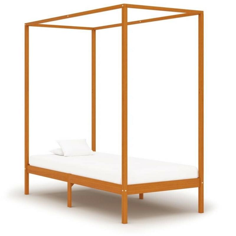 Canopy Bed Frame Honey Brown Solid Pine Wood 90x200 cm-283256