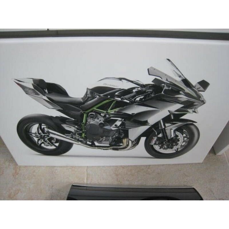 KAWASAKI CLOCK ,GARAGE LIGHT SIGN AND A LARGE CANVAS PRINT
