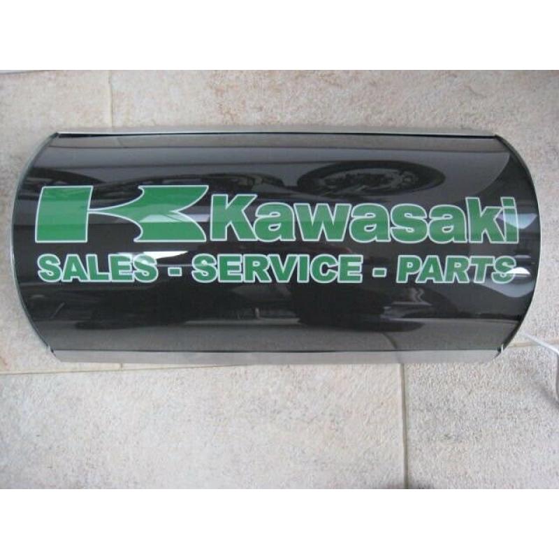 KAWASAKI CLOCK ,GARAGE LIGHT SIGN AND A LARGE CANVAS PRINT