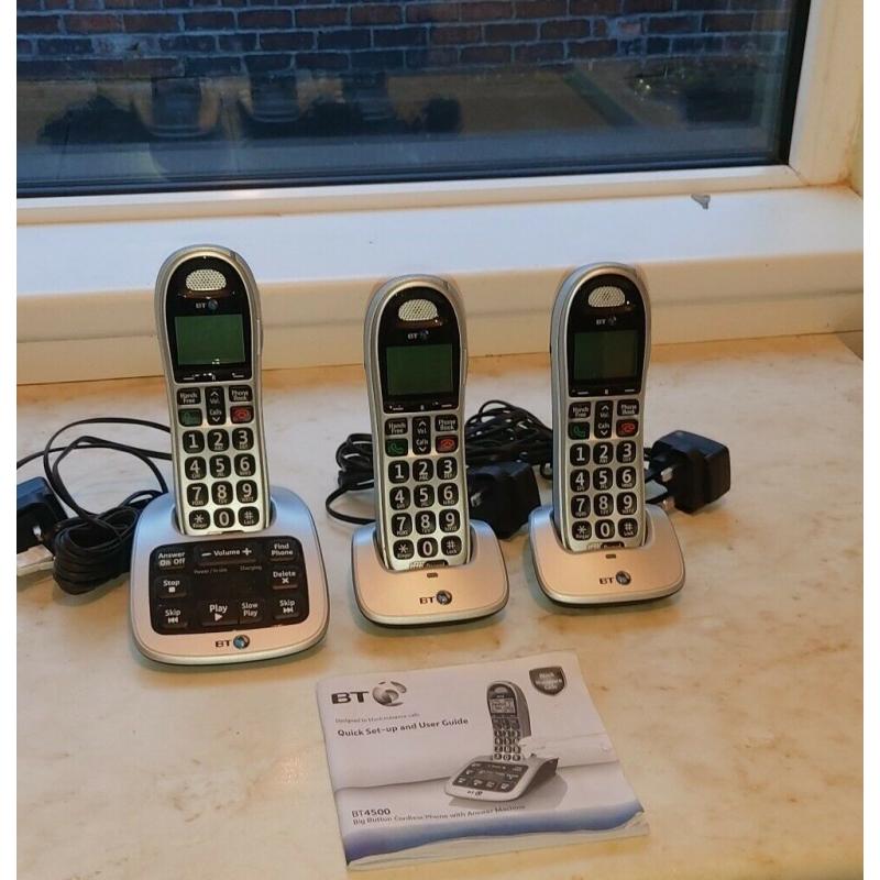 BT4500 Big Button Cordless phone w/ answer machine + 2 handsets and bases - good working condition
