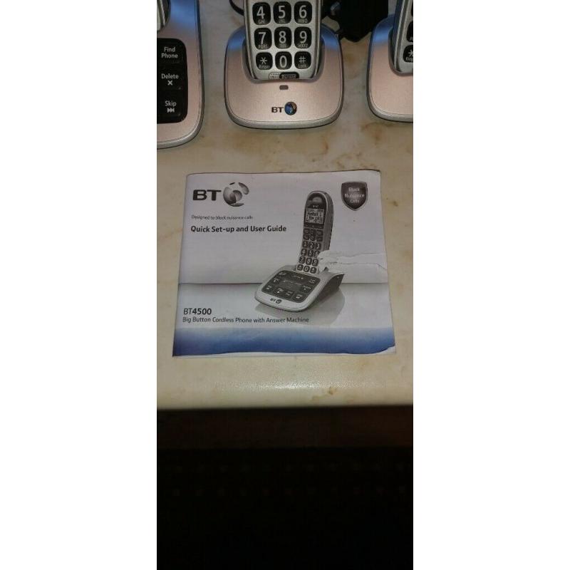 BT4500 Big Button Cordless phone w/ answer machine + 2 handsets and bases - good working condition