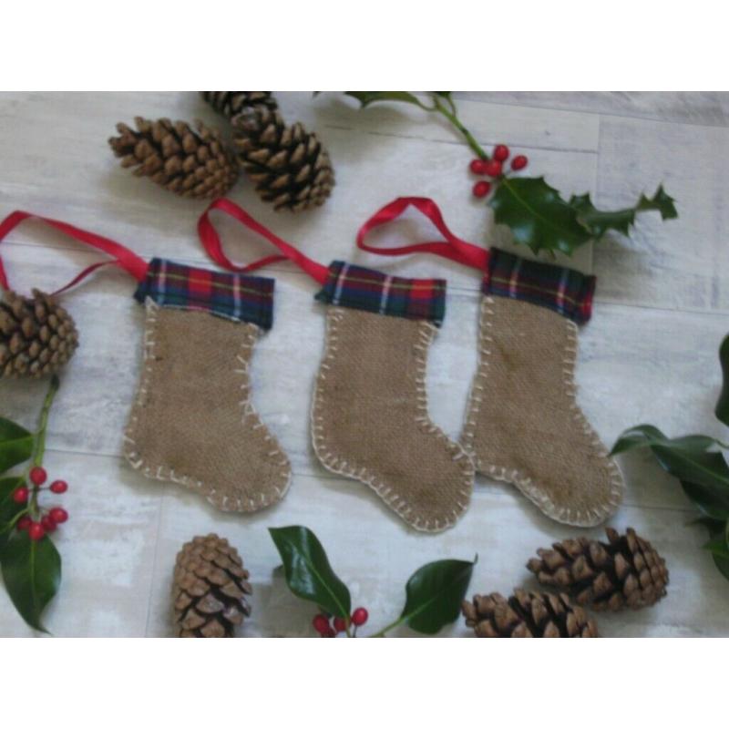 3 Handmade Rustic Christmas Tree Decorations Stockings