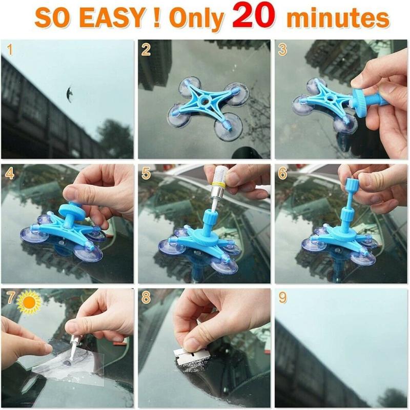 Upgraded Car Auto Windshield Repair Tool Kit to repair Cracks, Chips and Scratch