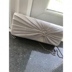 Size 7 silver peep toe shoes and matching bag