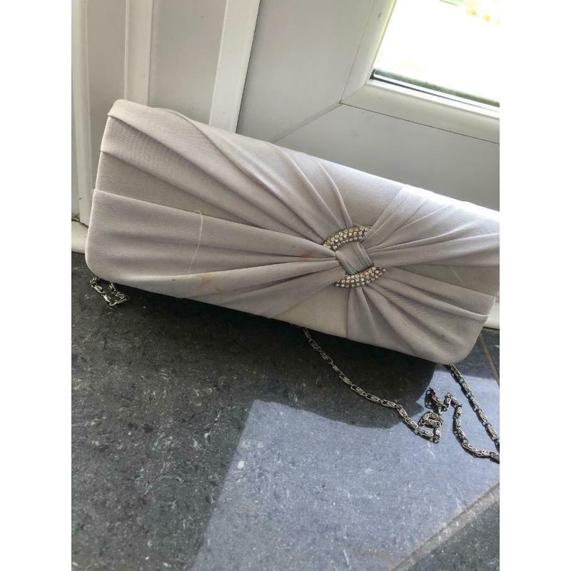 Size 7 silver peep toe shoes and matching bag