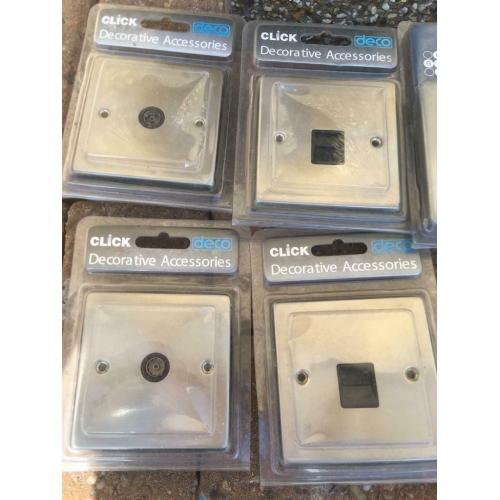 Chrome light switches, Ariel socket and internet socket