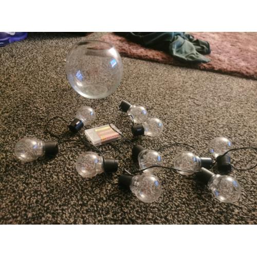 Large glass fish bole with light bulbs lights