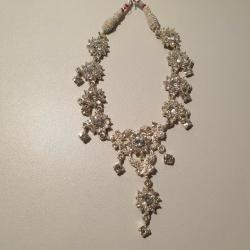 Silver Artificial Necklace With Earrings, Bracelet And Head Piece Kids Jewellery Set