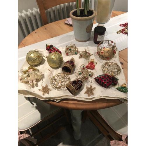 Christmas decorations - tree topper, tree decorations, beaded garlands and wired decorations.