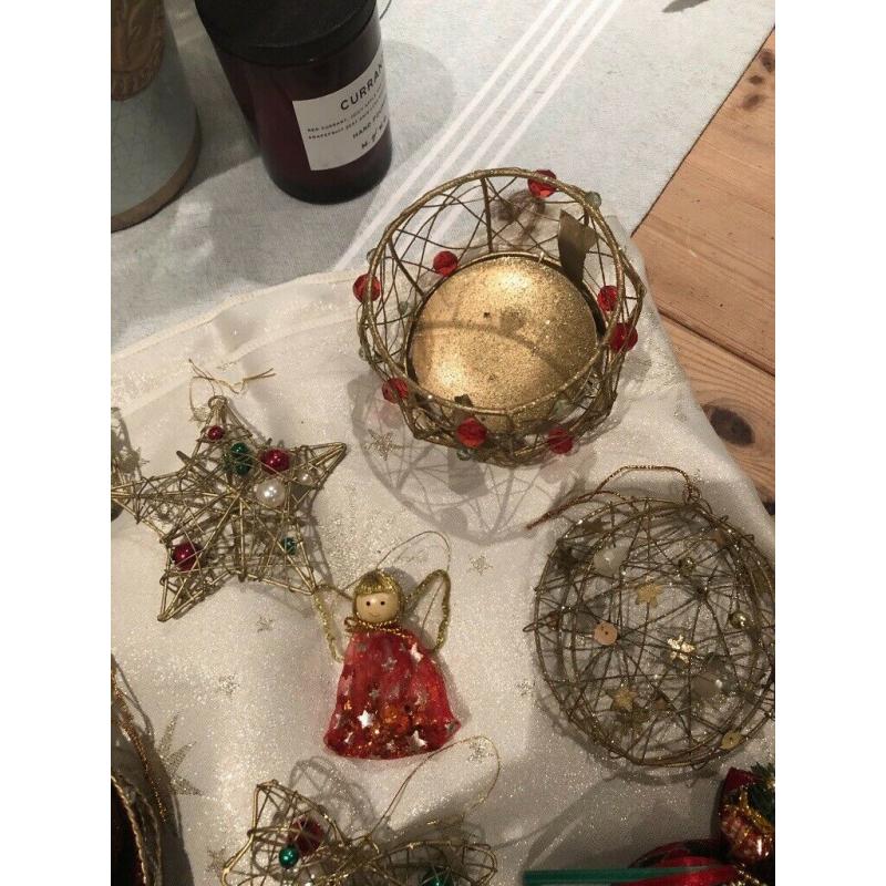 Christmas decorations - tree topper, tree decorations, beaded garlands and wired decorations.