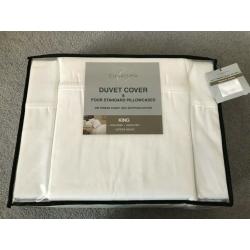 New Kingsize Charisma White 5 Piece Duvet Set 400 Cotton Sateen Weave Non Iron