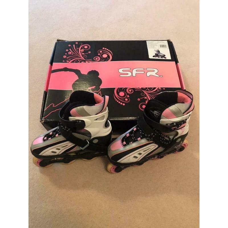 SFR Vortex Inline Skates Adjustable UK 12-2 Jr Child Roller Blades Pink White