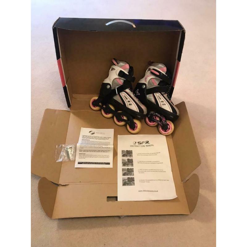 SFR Vortex Inline Skates Adjustable UK 12-2 Jr Child Roller Blades Pink White