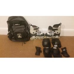 Size 7-Anarchy Combat Roller Blades (with pads and bag)