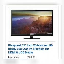 BLAUPUNKT 24INCH TV (NO STAND) remote included