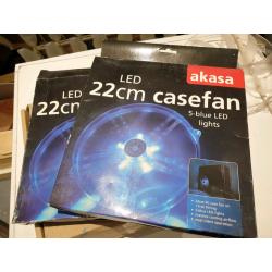 2 x Brand new 22cm 220mm Akasa blue led computer case fan