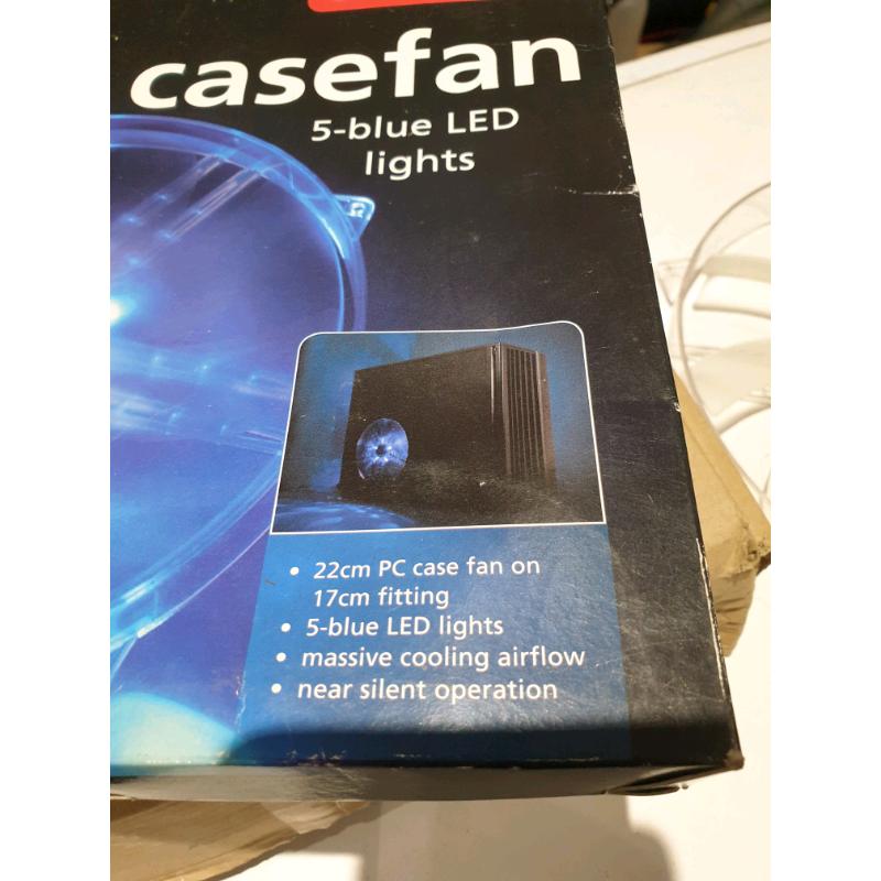 2 x Brand new 22cm 220mm Akasa blue led computer case fan