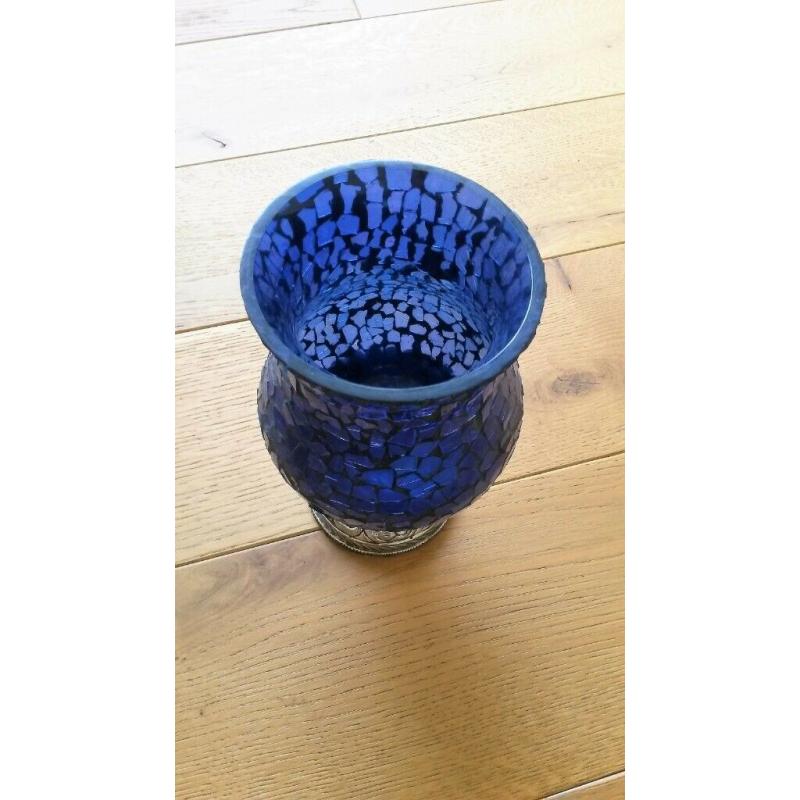 NEW MOROCCAN CANDLE HOLDERS 4 Large Blue Glass Mosaic T-Light Holders Glassware Dining Lighting