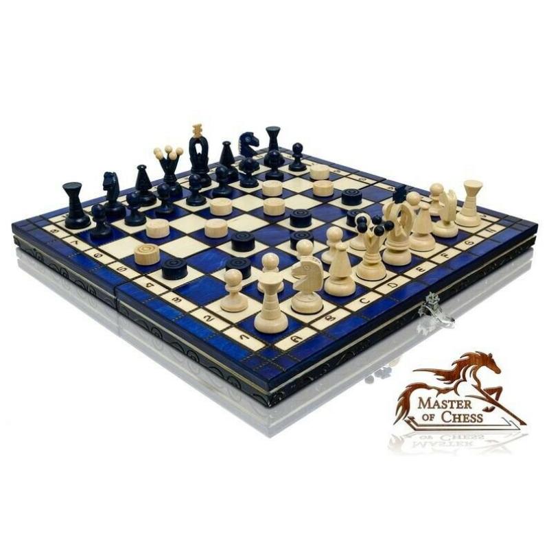 Lovely Blue KINGDOM Chess & Draughts 35cm / 13.8in Original Product from Master Of Chess