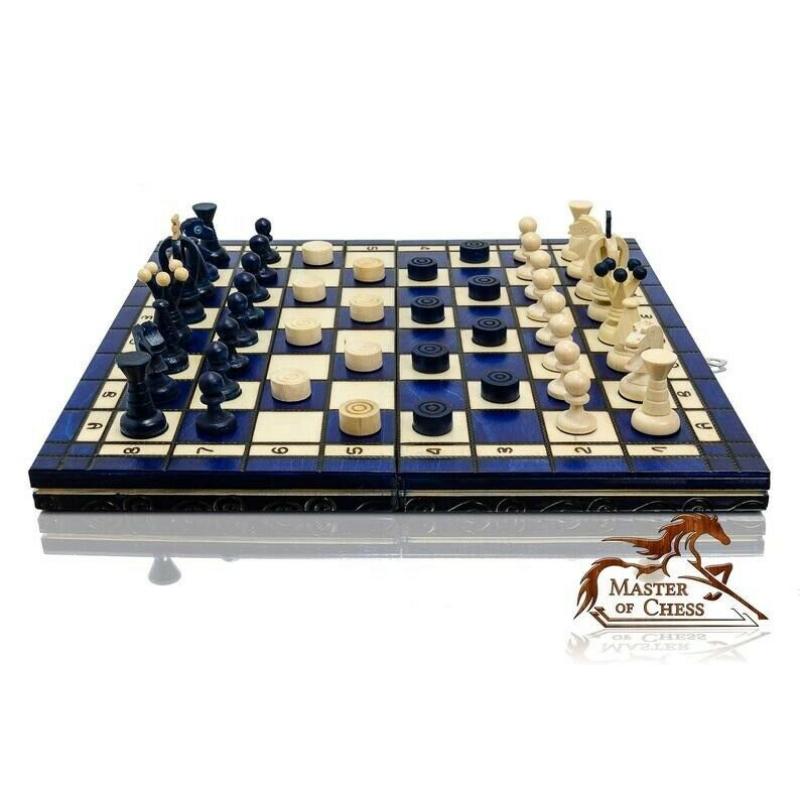 Lovely Blue KINGDOM Chess & Draughts 35cm / 13.8in Original Product from Master Of Chess
