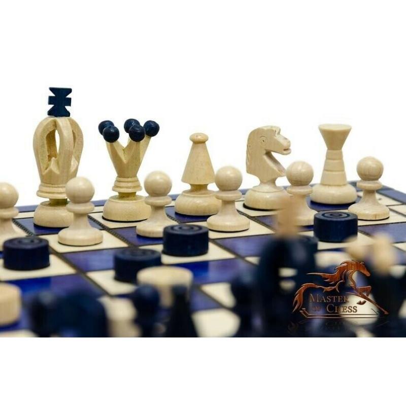 Lovely Blue KINGDOM Chess & Draughts 35cm / 13.8in Original Product from Master Of Chess